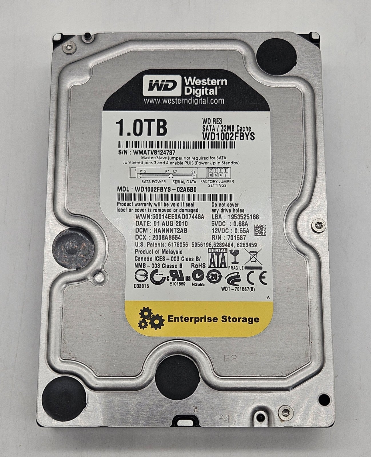 LOT OF 3 Western Digital RE3 1TB 7200RPM SATA 3Gbps 3.5" Hard Drive WD1002FBYS1