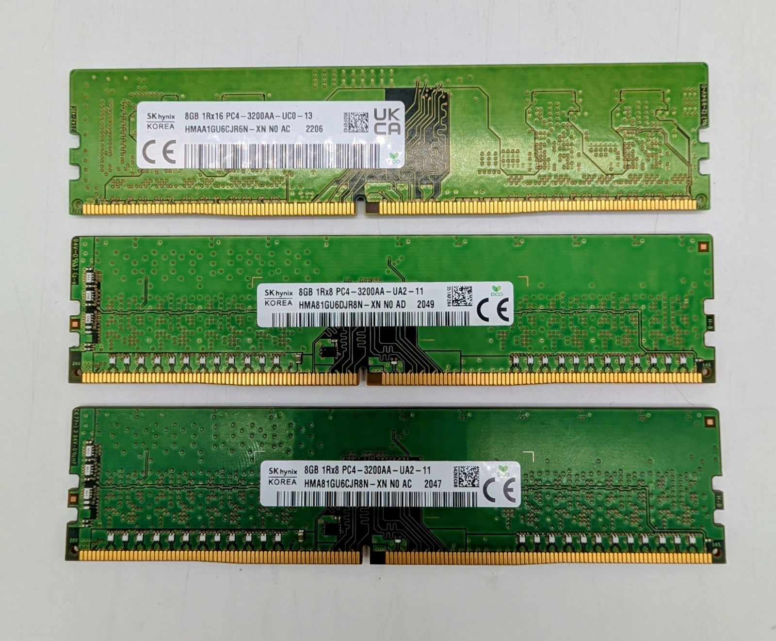 Lot Of 3 8gb DDR4 Hynix HMA81GU6DJR8N-XN  3200MHz PC4-25600 1Rx8 1.2V UDIMM0