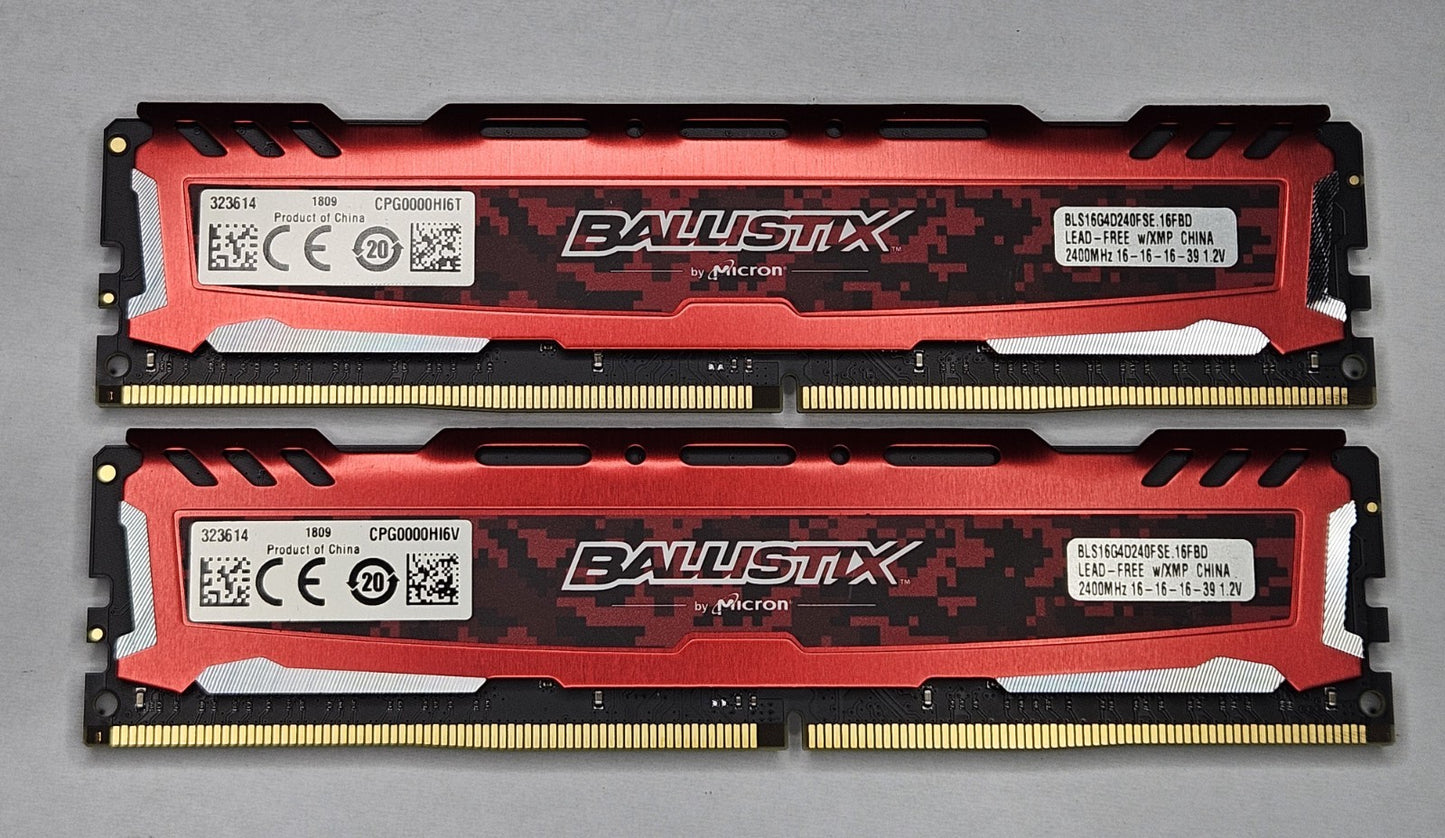 LOT OF 2 Ballistix Sport 16GB PC4-19200 DDR4-2400MHz Desktop RAM BLS16G4D240FSE0