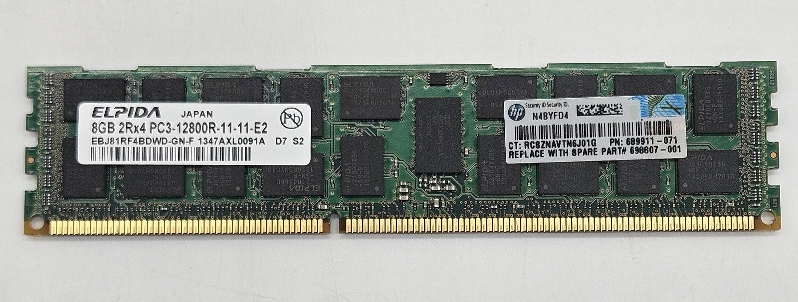 LOT OF 2 HP 8GB 2Rx4 PC3-12800 DDR3-1600MHz ECC REG Server Memory RAM 698807-0012