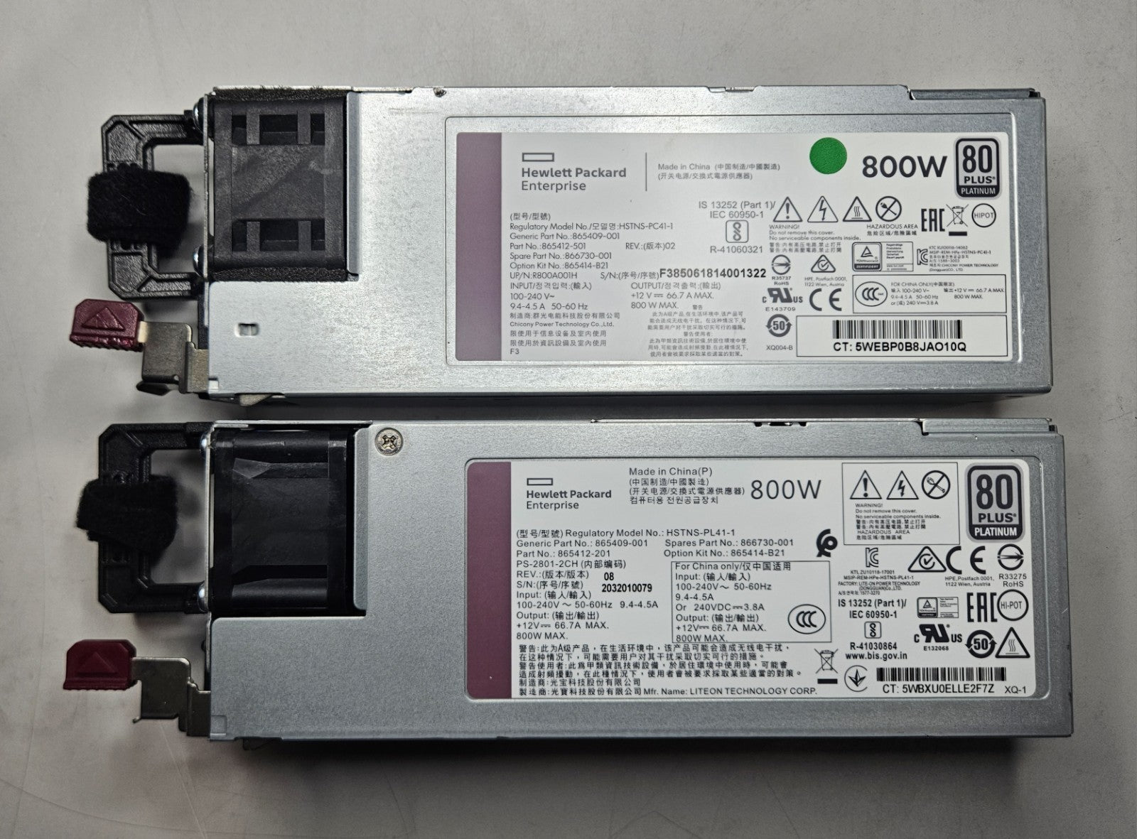 LOT OF 2 HP 800W Flex Slot 80 Plus Platinum Hot Plug Power Supply 866730-0010