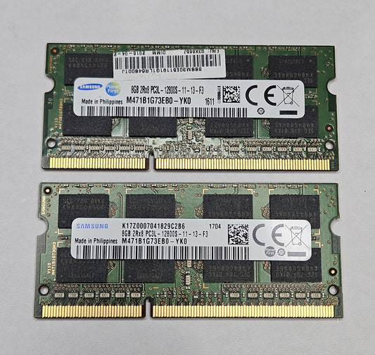 LOT OF 2 Samsung 8GB PC3-12800 DDR3-1600MHz SoDimm Laptop RAM M471B1G73EB0-YK00
