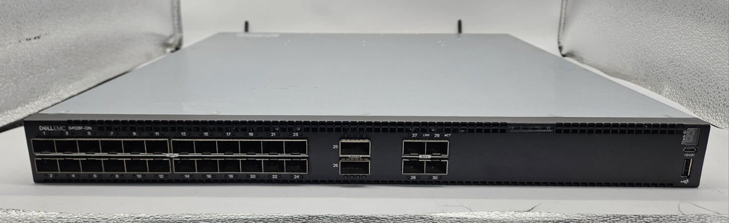 Dell 28-Port 10Gb SFP+ 2-Port 100Gb QSFP28 Network Switch OS10 w/2x PS S4128F-ON1