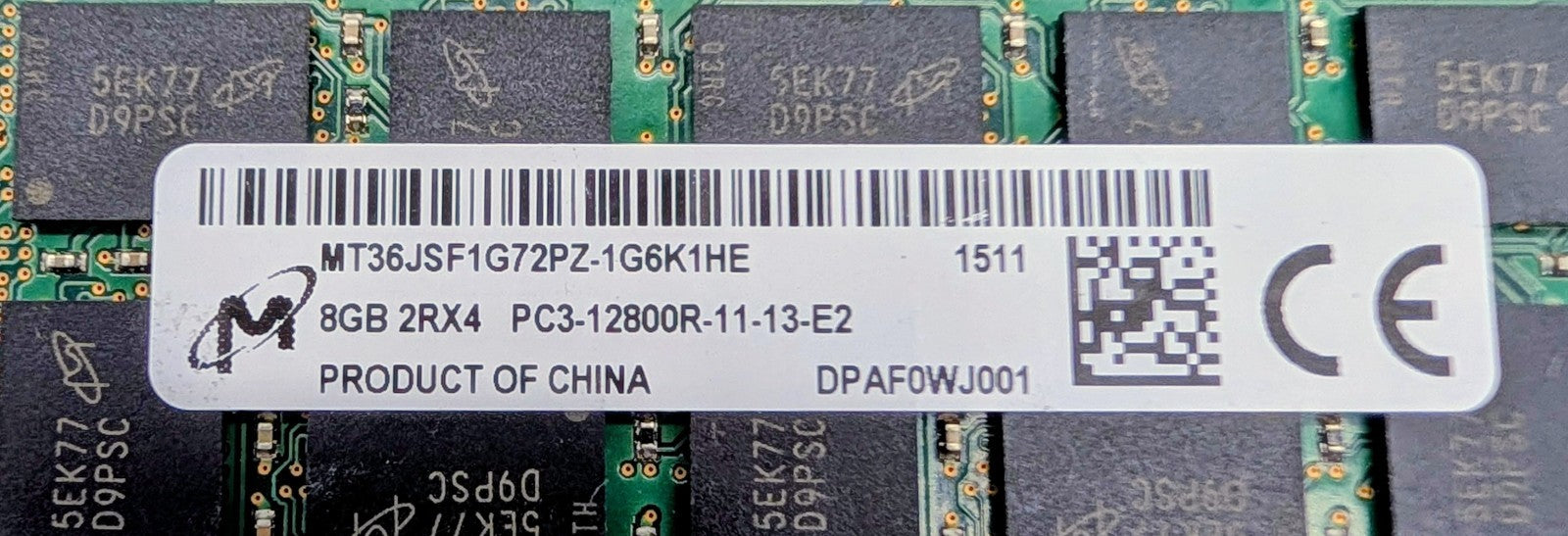Lot Of 5  1x8GB MICRON MT36JSF1G72PZ-1G6K1 DDR3-1600 8GB Server 1.5V1