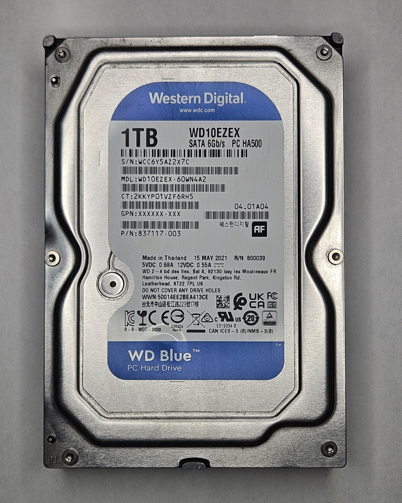 LOT OF 2 Western Digital Blue 1TB 7.2K RPM SATA 6Gbps 3.5" Hard Drive WD10EZEX1