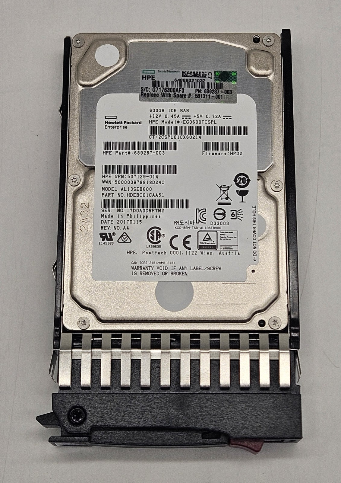 LOT OF 3 HP 600GB 10KRPM SAS 6Gbps Dual Port Hot Swap 2.5" Hard Drive 581311-0011