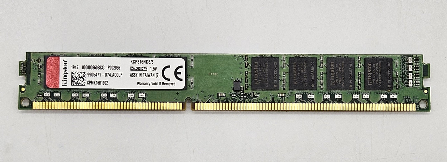 LOT OF 2 Kingston 8GB PC3-12800 DDR3-1600MHz VLP Desktop Memory RAM KCP316ND8/81