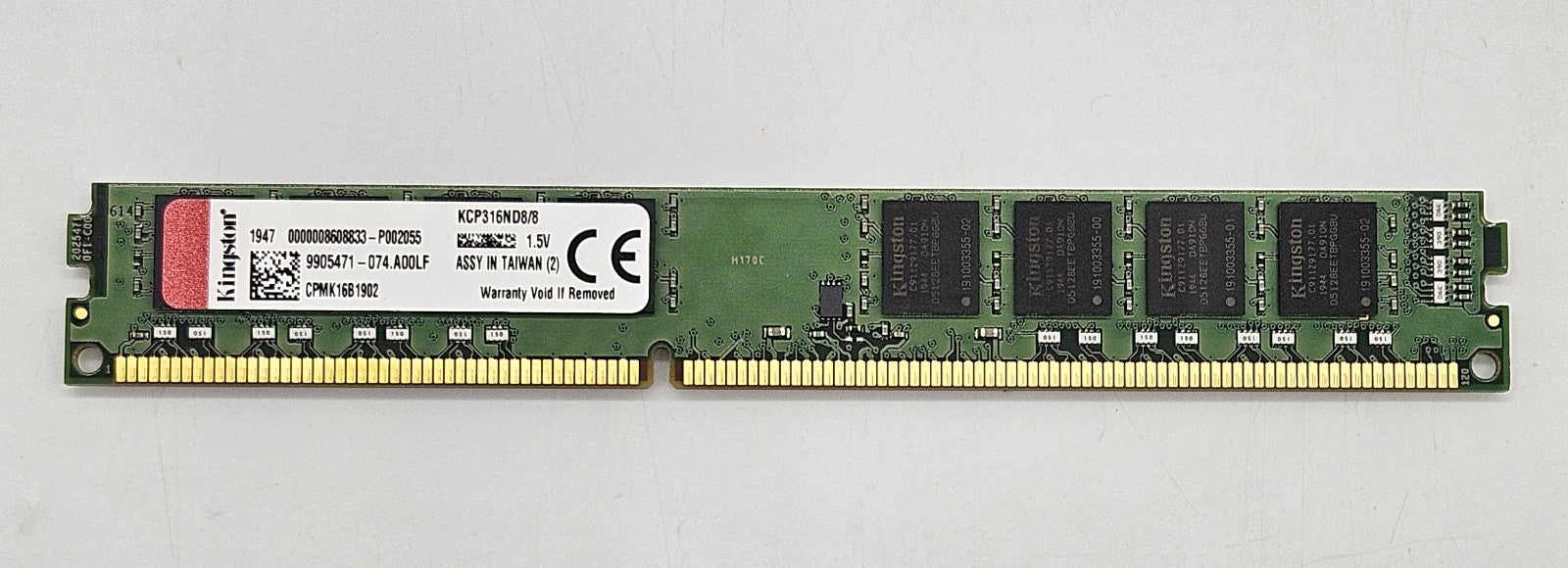 LOT OF 2 Kingston 8GB PC3-12800 DDR3-1600MHz VLP Desktop Memory RAM KCP316ND8/81