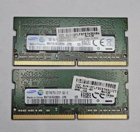 LOT OF 2 Samsung 8GB PC4-17000 DDR4-2133MHz SoDimm Laptop RAM M471A1K43BB0-CPB0