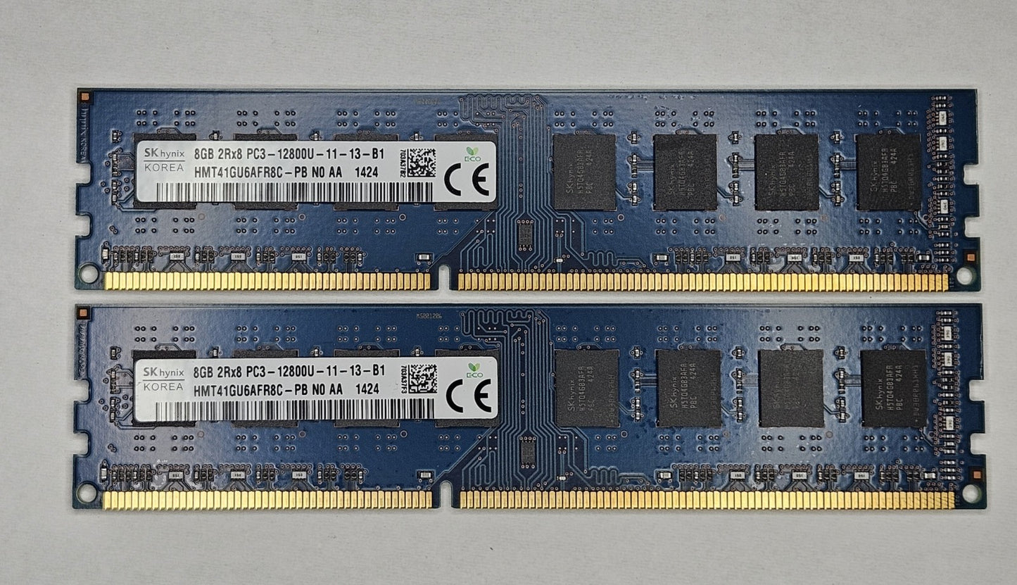 LOT OF 2 Hynix 8GB PC3-12800 DDR3-1600MHz 240-Pin Desktop RAM HMT41GU6AFR8C-PB0