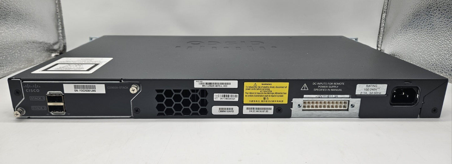 Cisco 2960X 48-Port GbE & 4-Port SFP Network Switch w/ Stack WS-C2960X-48TS-L3