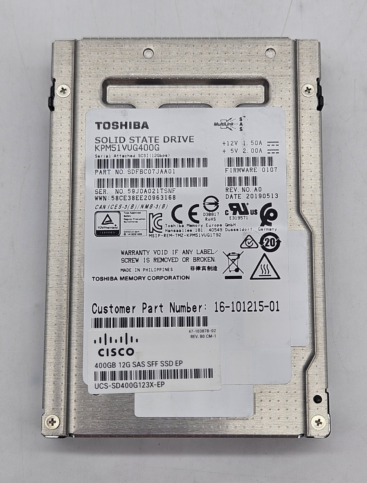 Toshiba PM5-V 400GB TLC SAS 12Gbps 2.5" SSD (99% Health) KPM51VUG400G1