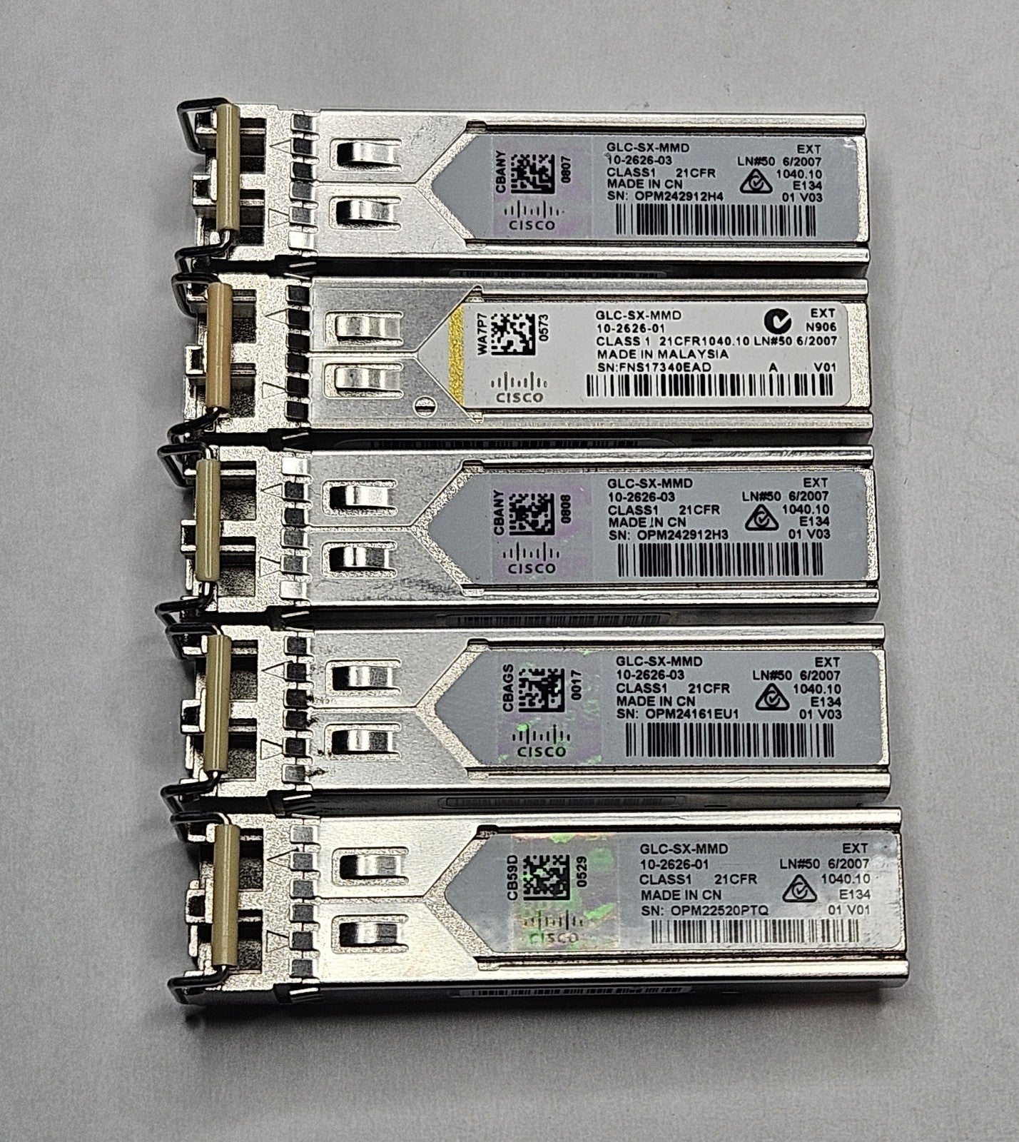 LOT OF 5 Cisco 1.25GBase-SX MMF 550m 850nm Duplex LC SFP Transceiver GLC-SX-MMD0