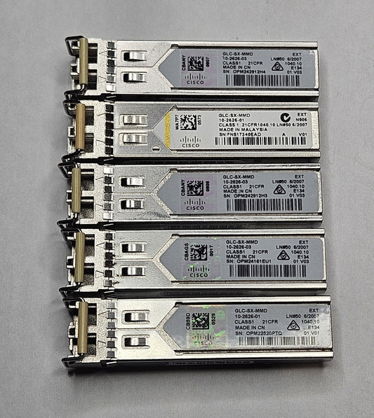 LOT OF 5 Cisco 1.25GBase-SX MMF 550m 850nm Duplex LC SFP Transceiver GLC-SX-MMD0