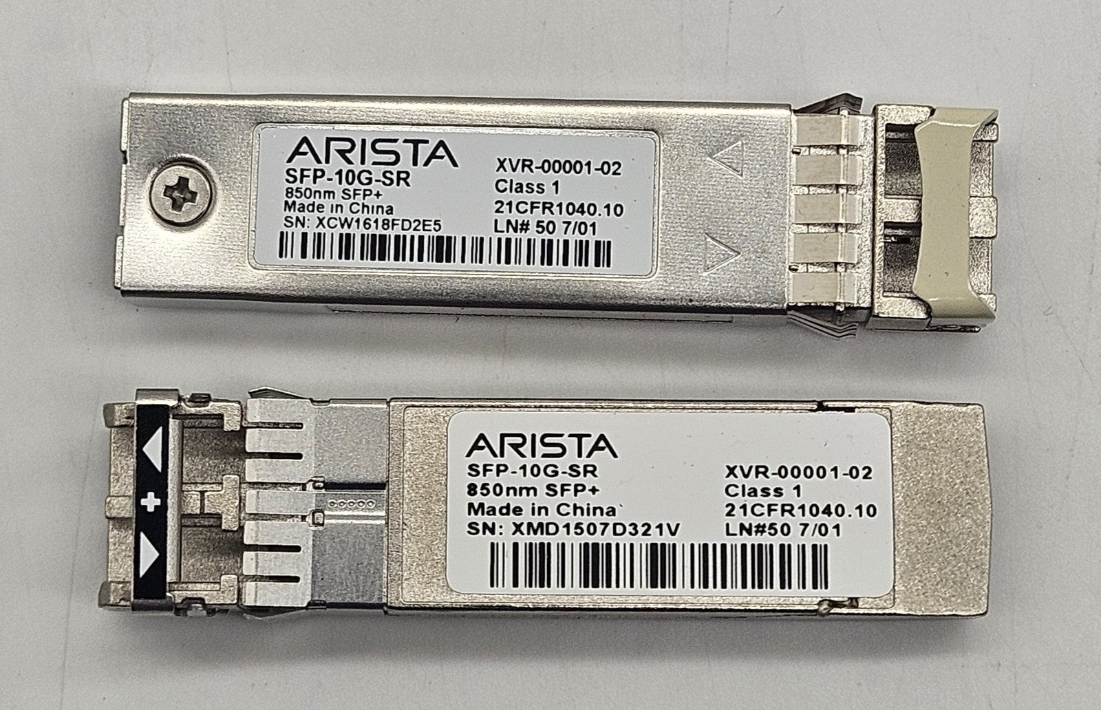 LOT OF 2 Arista 10GBase-SR 400m 850nm SFP+ Transceivers XVR-00001-02 SFP-10G-SR0