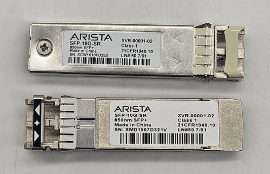 LOT OF 2 Arista 10GBase-SR 400m 850nm SFP+ Transceivers XVR-00001-02 SFP-10G-SR0