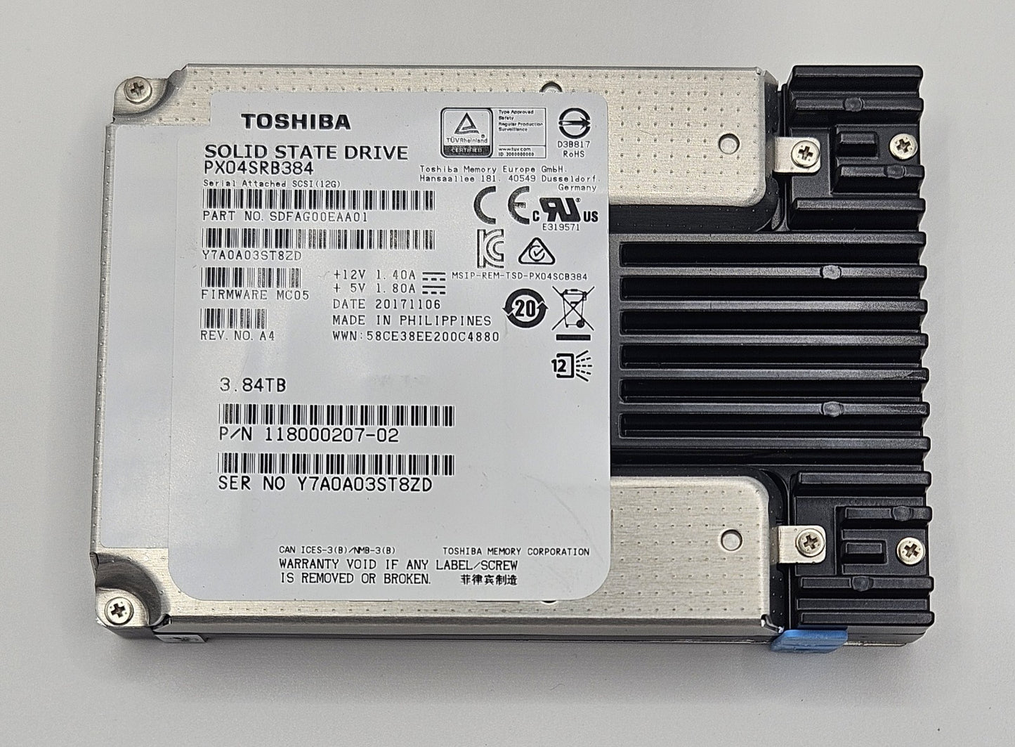Toshiba 3.84TB MLC SAS 12Gbps Read Intensive (PLP) 2.5" SSD PX04SRB3841