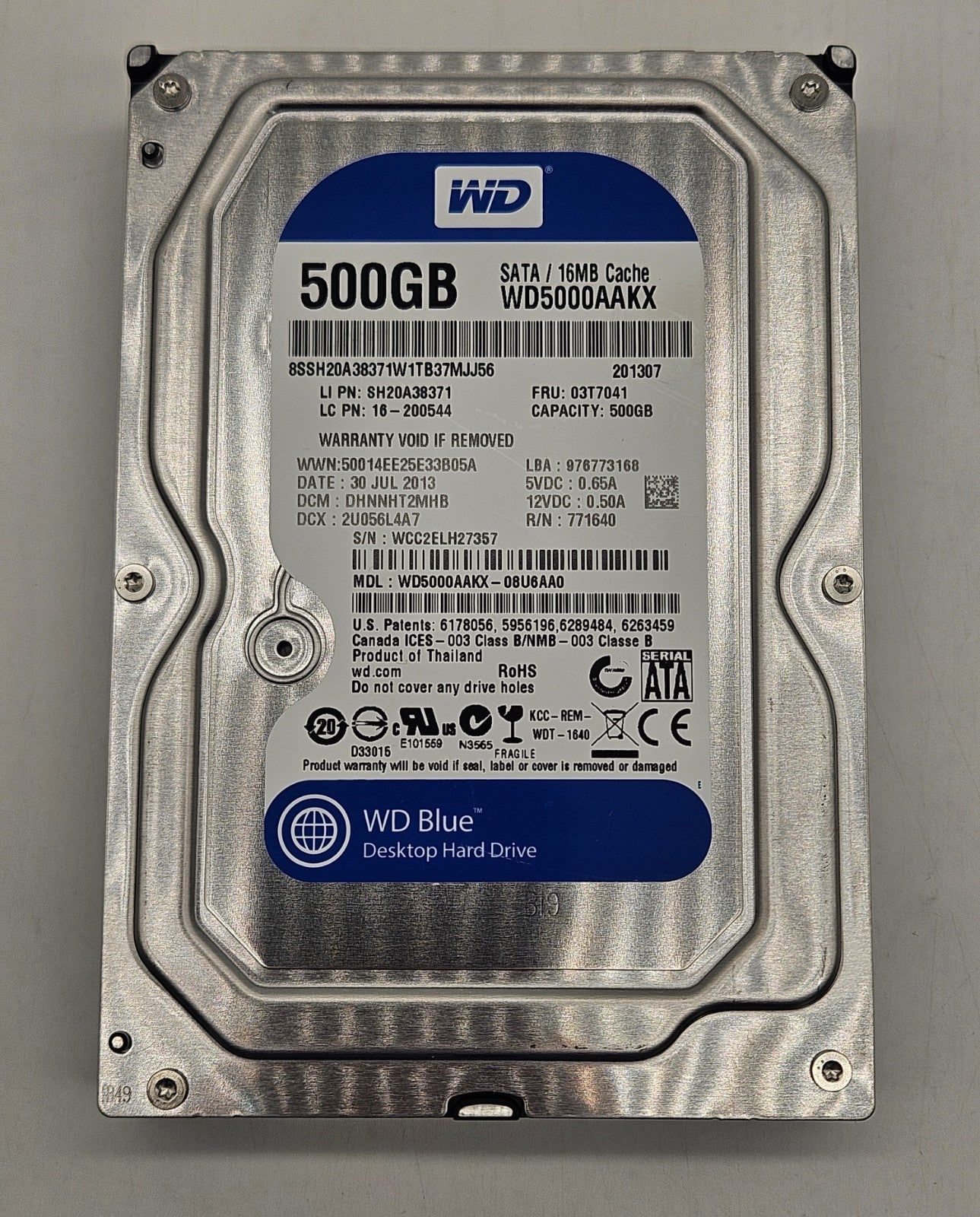 LOT OF 2 Western Digital Blue 500GB 7200RPM SATA 6G 3.5" Hard Drive WD5000AAKX1