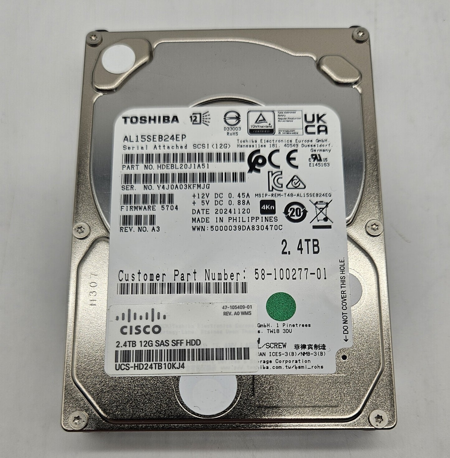 CIsco Toshiba AL15SEB24EP 2.4TB 10K RPM SAS12Gbps (4Kn) 2.5" HDD UCS-HD24TB10KJ41