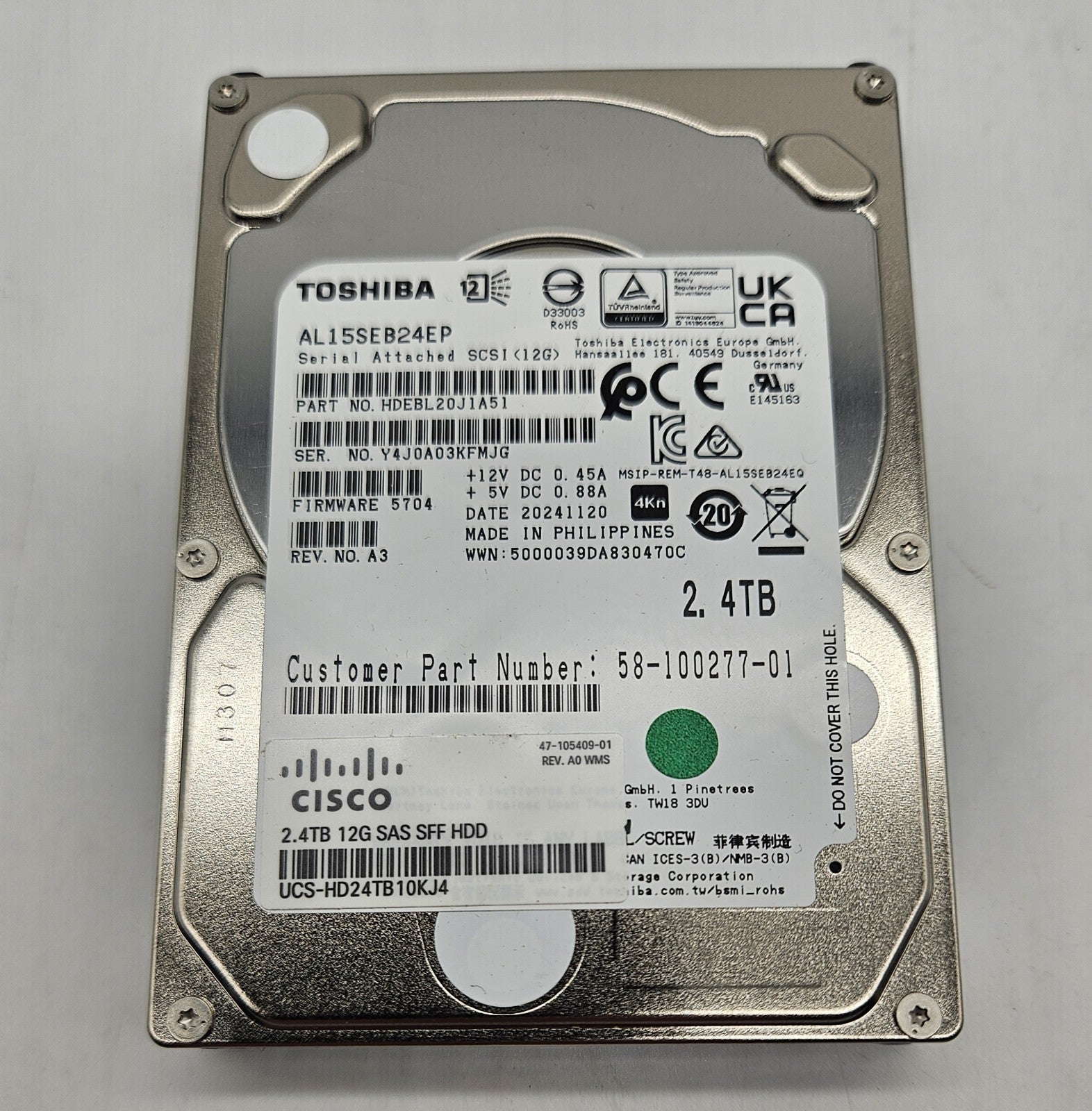 CIsco Toshiba AL15SEB24EP 2.4TB 10K RPM SAS12Gbps (4Kn) 2.5" HDD UCS-HD24TB10KJ41