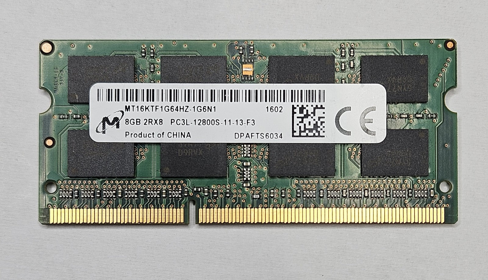 LOT OF 2 Micron 8GB PC3-12800 DDR3-1600MHz SoDimm Laptop RAM MT16KTF1G64HZ-1G6N11
