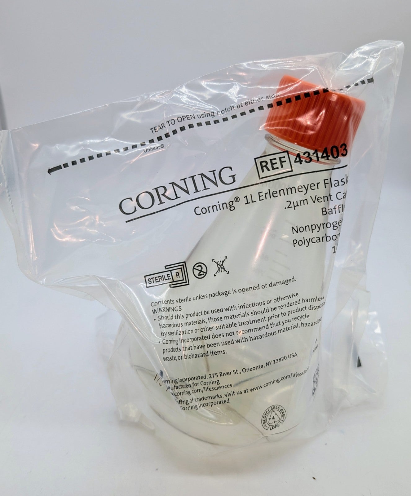 New Case of 12 Corning 431403 1L Polycarbonate Erlenmeyer Flasks with Vent Cap1