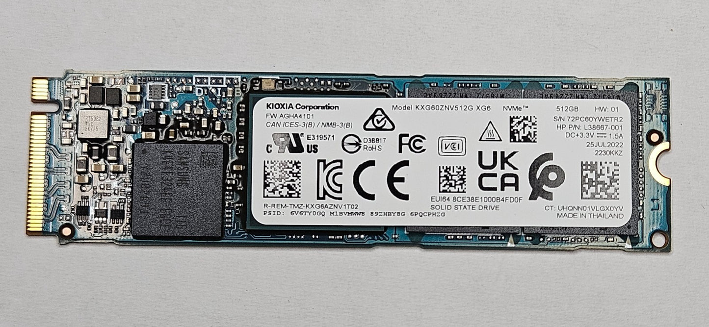 KIOXIA XG6 512GB TLC PCI Express 3.0 x4 NVMe M.2 2280 SSD KXG60ZNV512G0