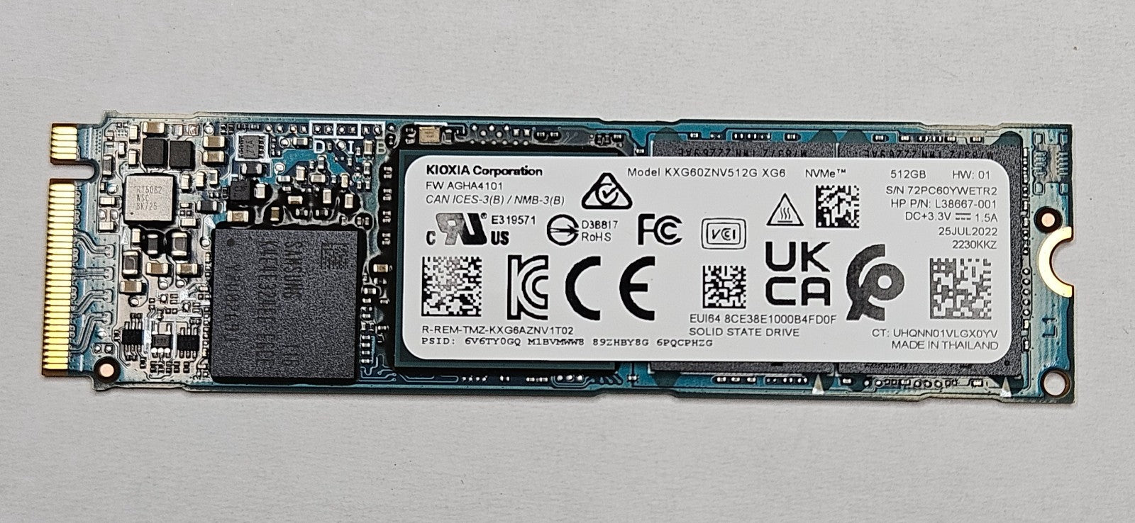 KIOXIA XG6 512GB TLC PCI Express 3.0 x4 NVMe M.2 2280 SSD KXG60ZNV512G0