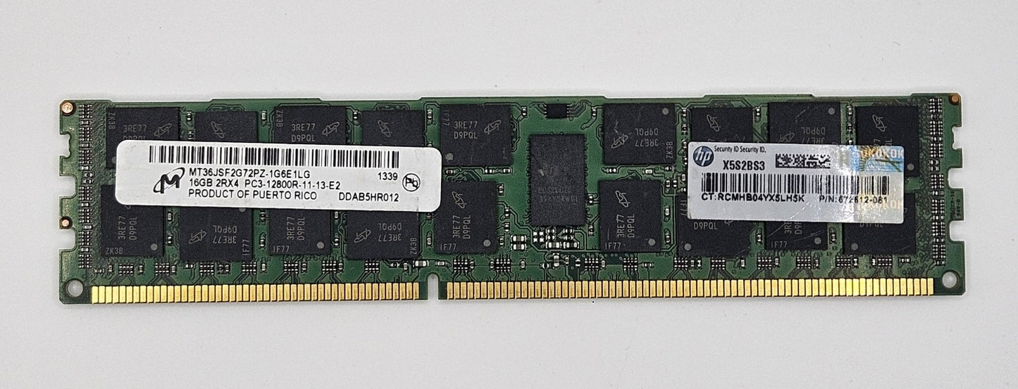 LOT OF 2 Micron 16GB PC3-12800 DDR3-1600 ECC REG Server RAM MT36JSF2G72PZ-1G6E11