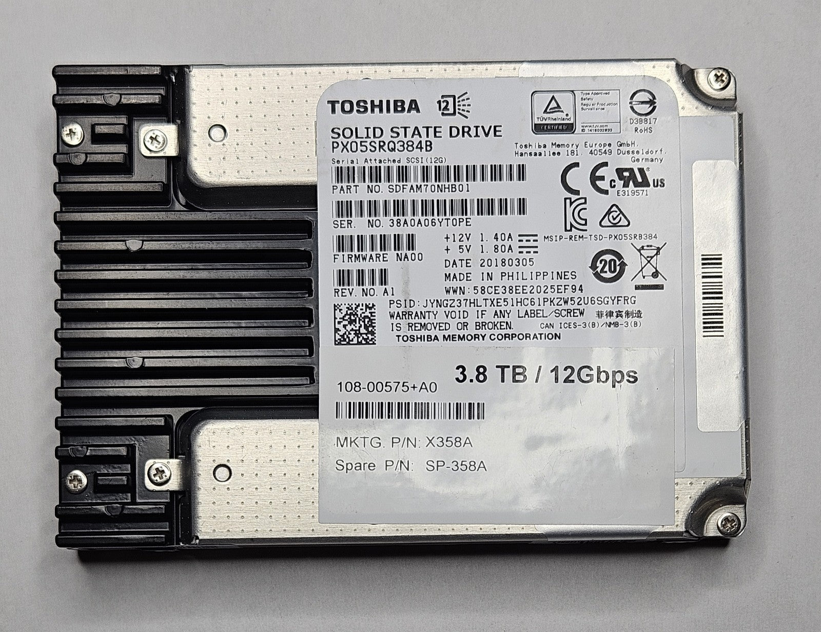 Toshiba 3.84TB MLC SAS 12Gbps Read Intensive 2.5" SSD PX05SRQ384B1