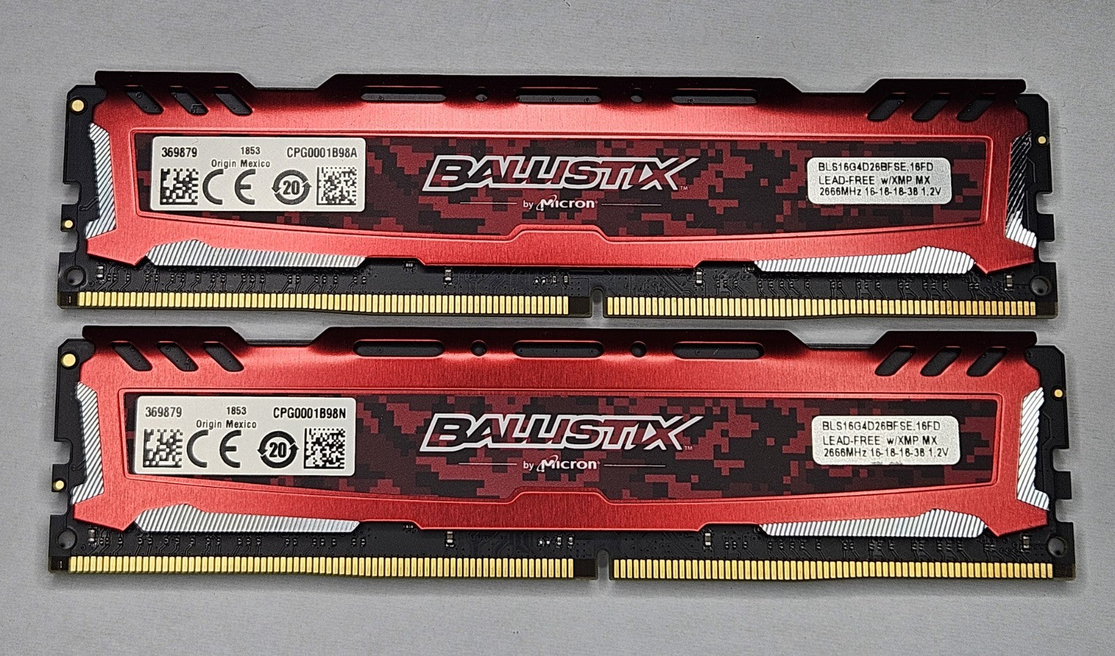 LOT OF 2 Ballistix 16GB PC4-21300 DDR4-2666MHz Desktop RAM BLS16G4D26BFSE.16FD0