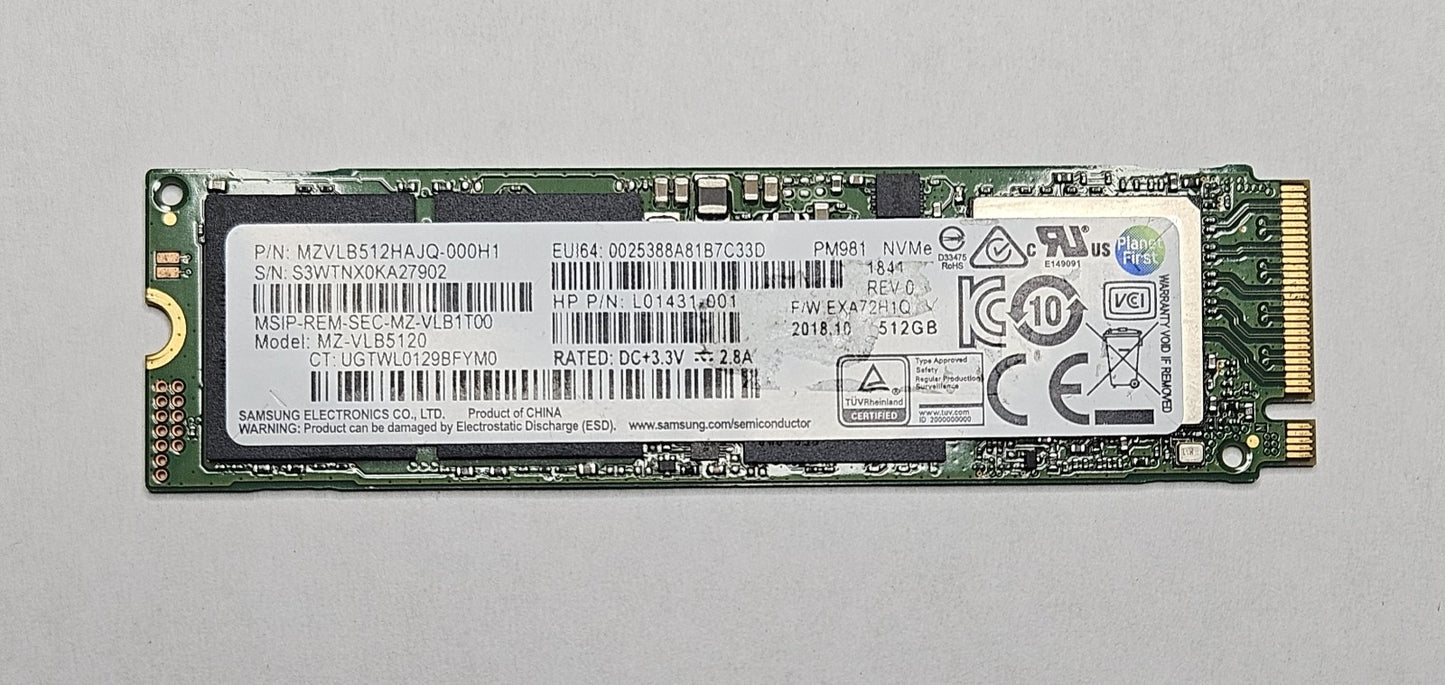 Samsung PM981 MZ-VLB5120 512GB TLC PCIe-3.0 x4 NVMe M.2 2280 SSD MZVLB512HAJQ0