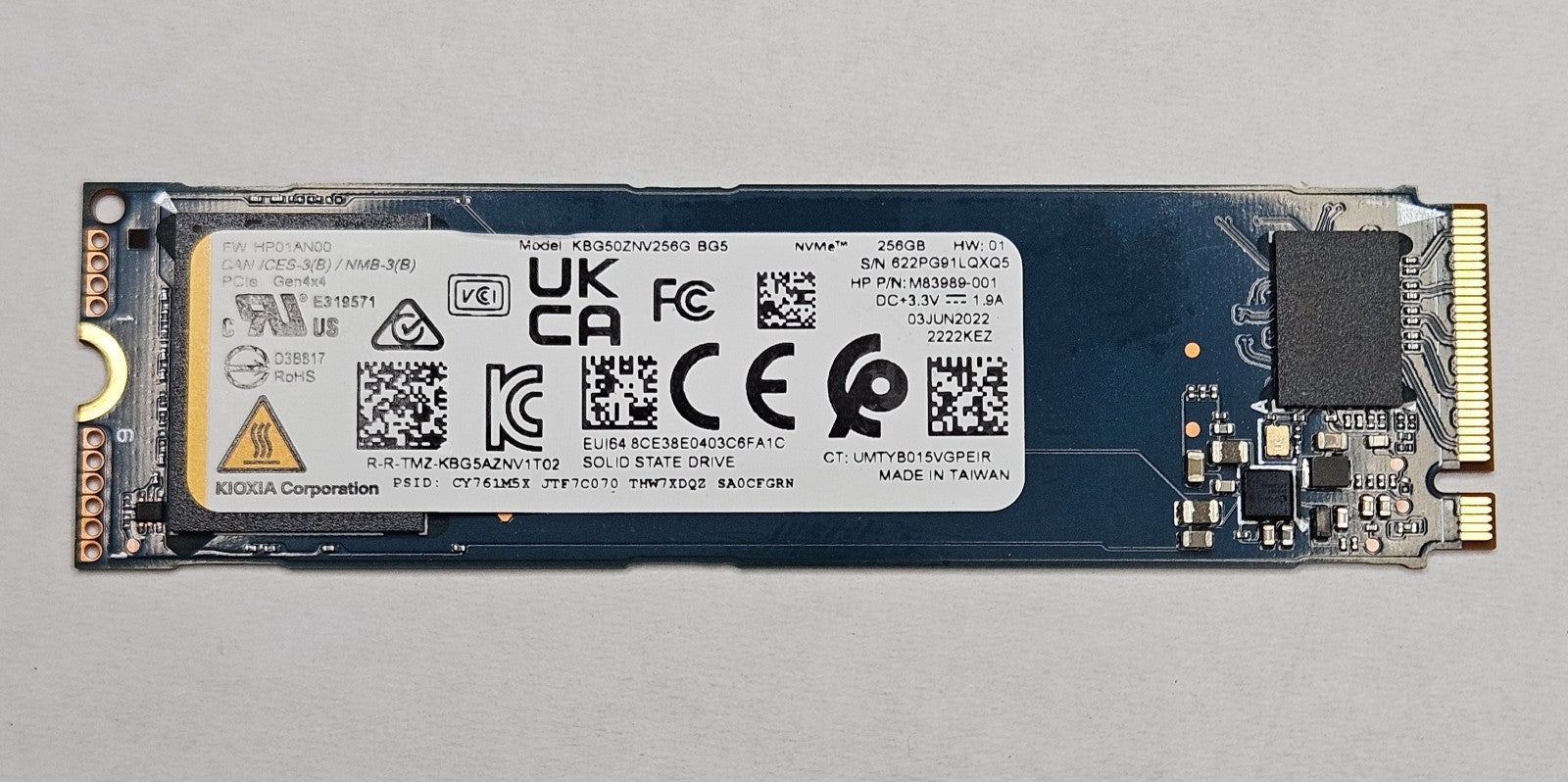 KIOXIA BG5 256GB TLC PCI Express 4.0 x4 NVMe M.2 2280 SSD KBG50ZNV256G0