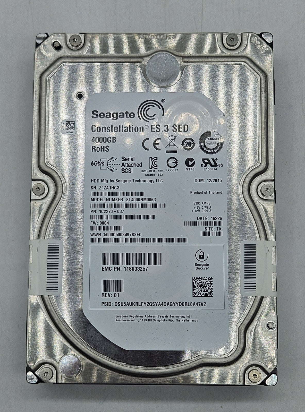Seagate ES.3 4TB 7200RPM SAS 6Gbps 128MB Cache 3.5" Hard Drive ST4000NM00631