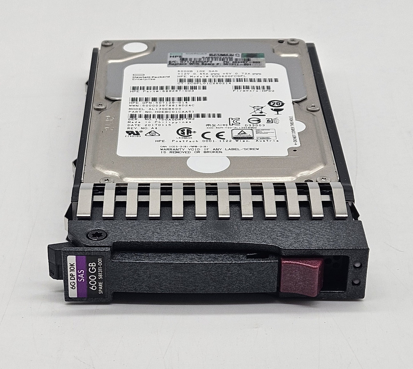LOT OF 3 HP 600GB 10KRPM SAS 6Gbps Dual Port Hot Swap 2.5" Hard Drive 581311-0012