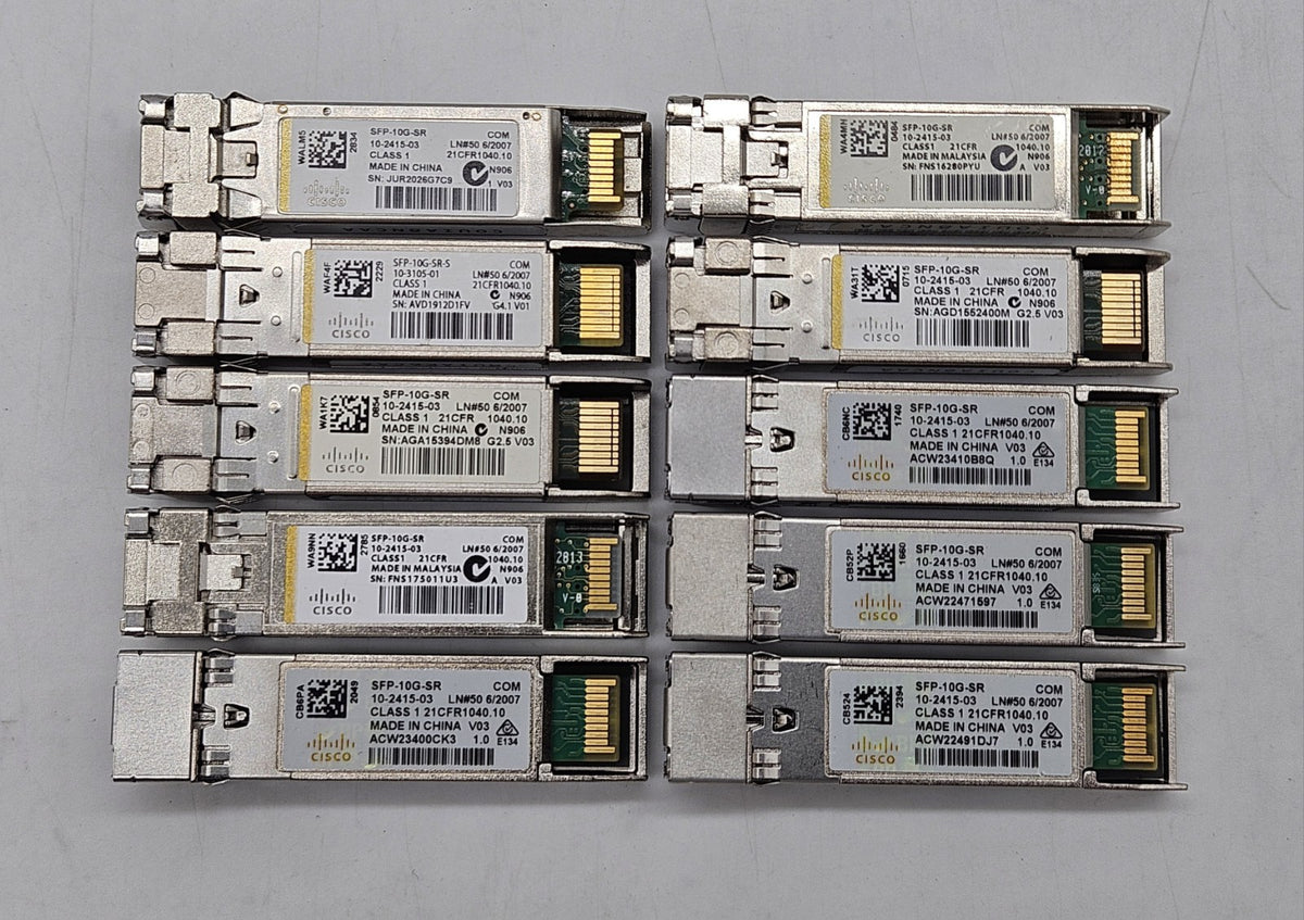 LOT OF 10 10GBase-SR LC Duplex MMF 300m 850nm SFP+ Transceivers SFP-10G-SR0