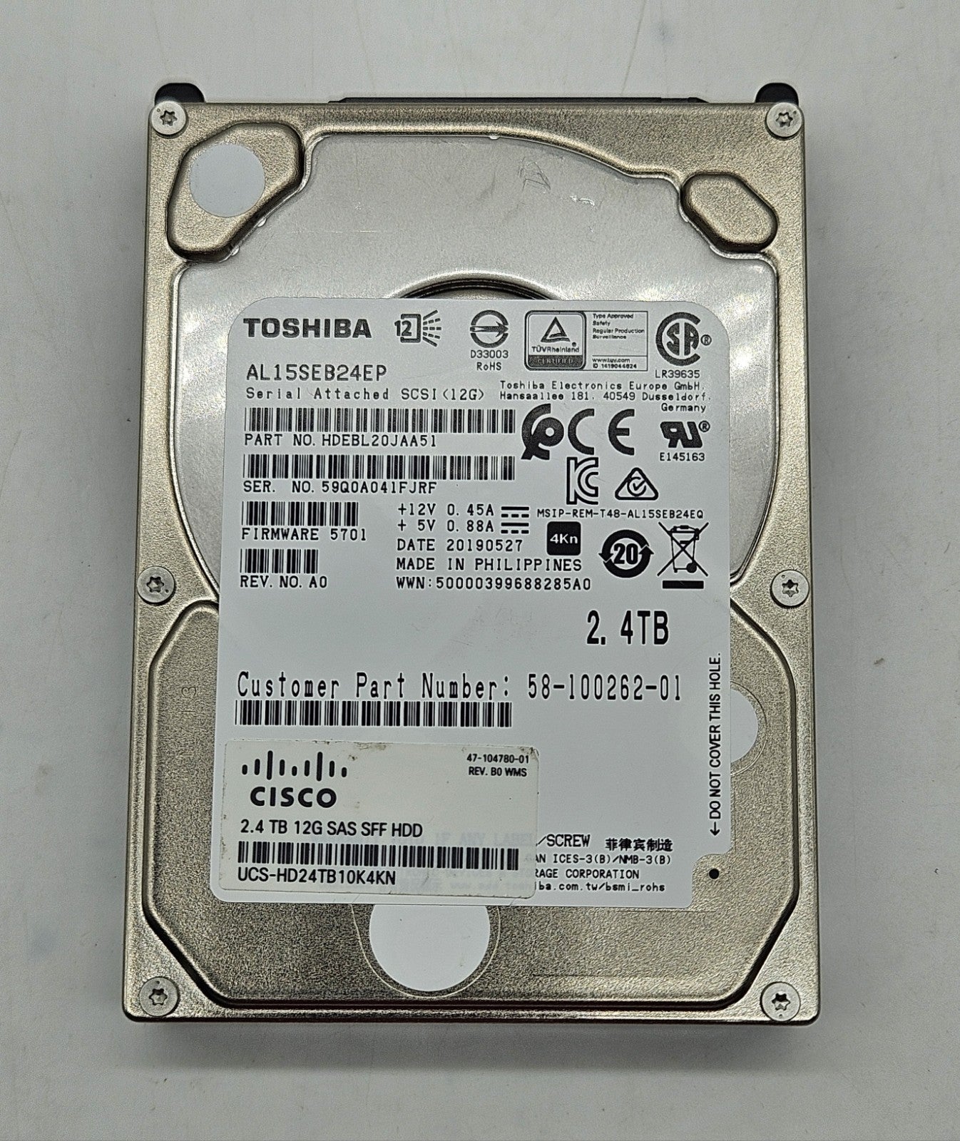 Toshiba 2.4TB 10000RPM SAS 12Gbps 128MB Cache (4Kn) 2.5" Hard Drive AL15SEB24EP1