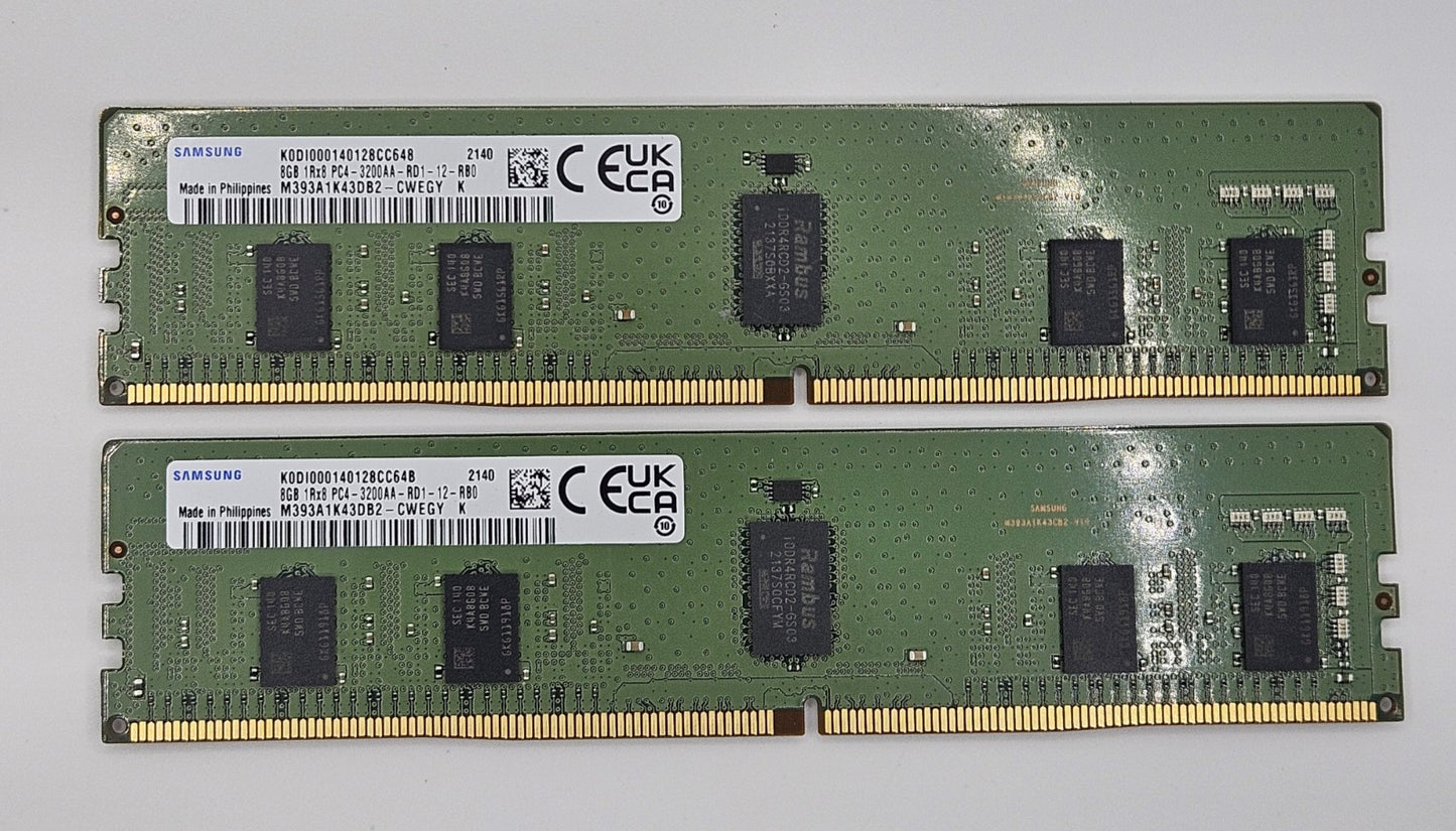 LOT OF 2 Samsung 8GB PC4-25600 DDR4-3200 REG ECC Server RAM M393A1K43DB2-CWE0