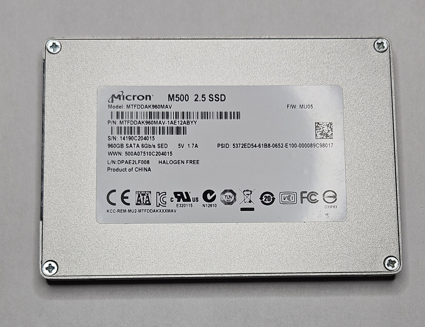 Micron M500 960GB MLC SATA 6Gbps 2.5" SSD MTFDDAK960MAV1