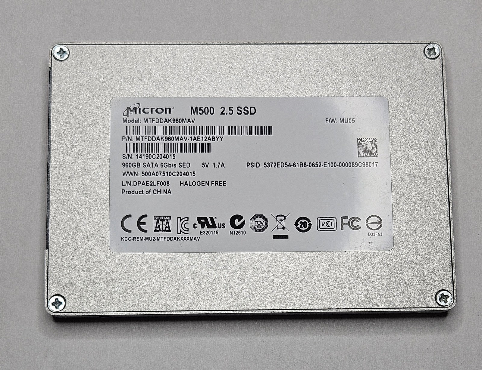 Micron M500 960GB MLC SATA 6Gbps 2.5" SSD MTFDDAK960MAV1