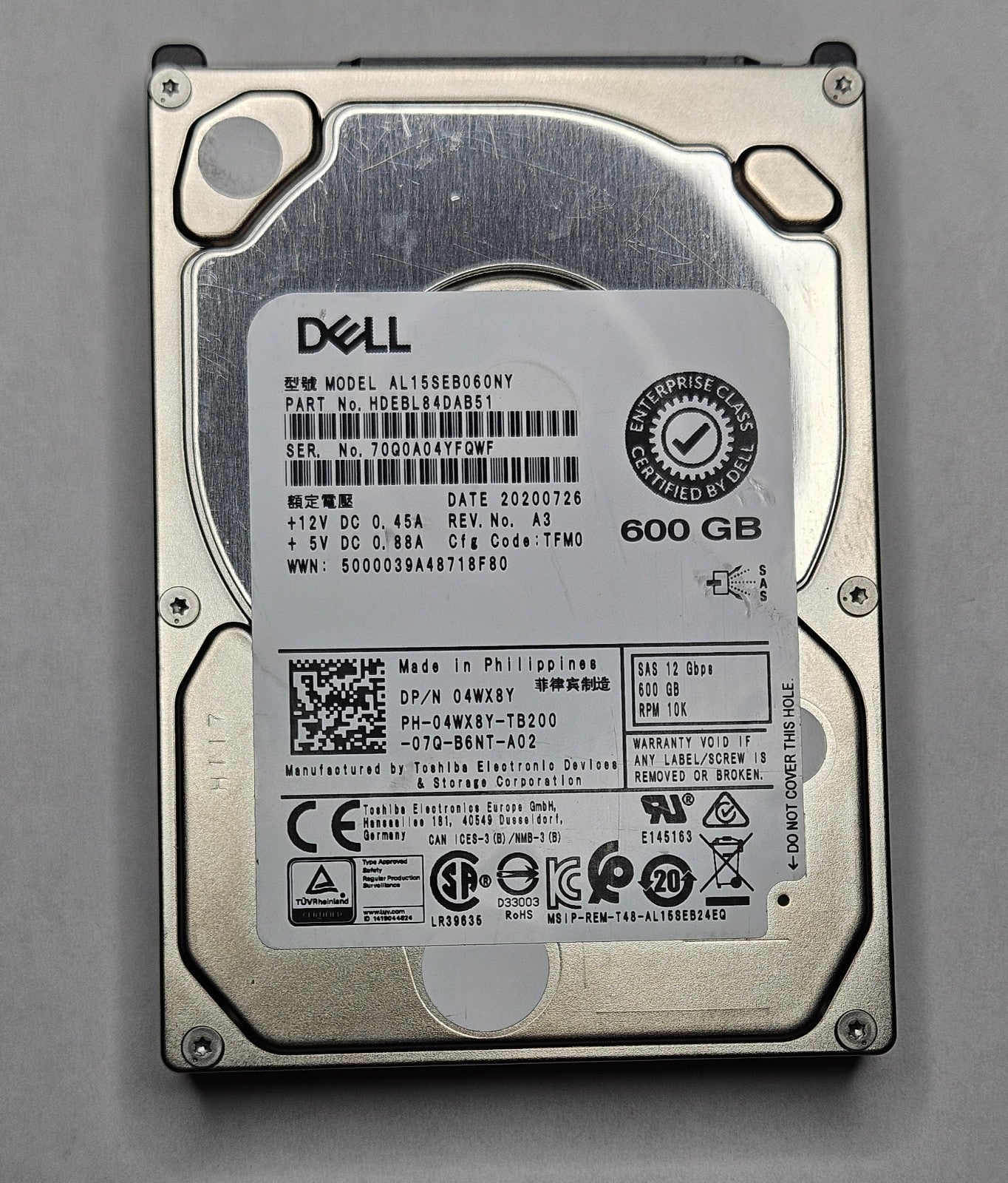 LOT OF 2 Toshiba 600GB 10K SAS 12Gbps 128MB Cache 2.5" Hard Drive AL15SEB060NY1