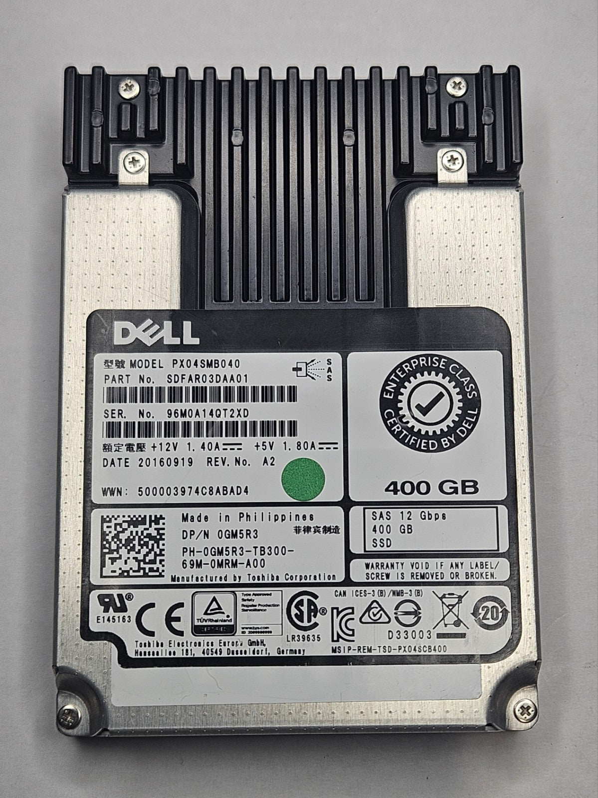 Dell PX04SMB040 400GB MLC SAS 12Gbps Mid Endurance 2.5" SSD GM5R30