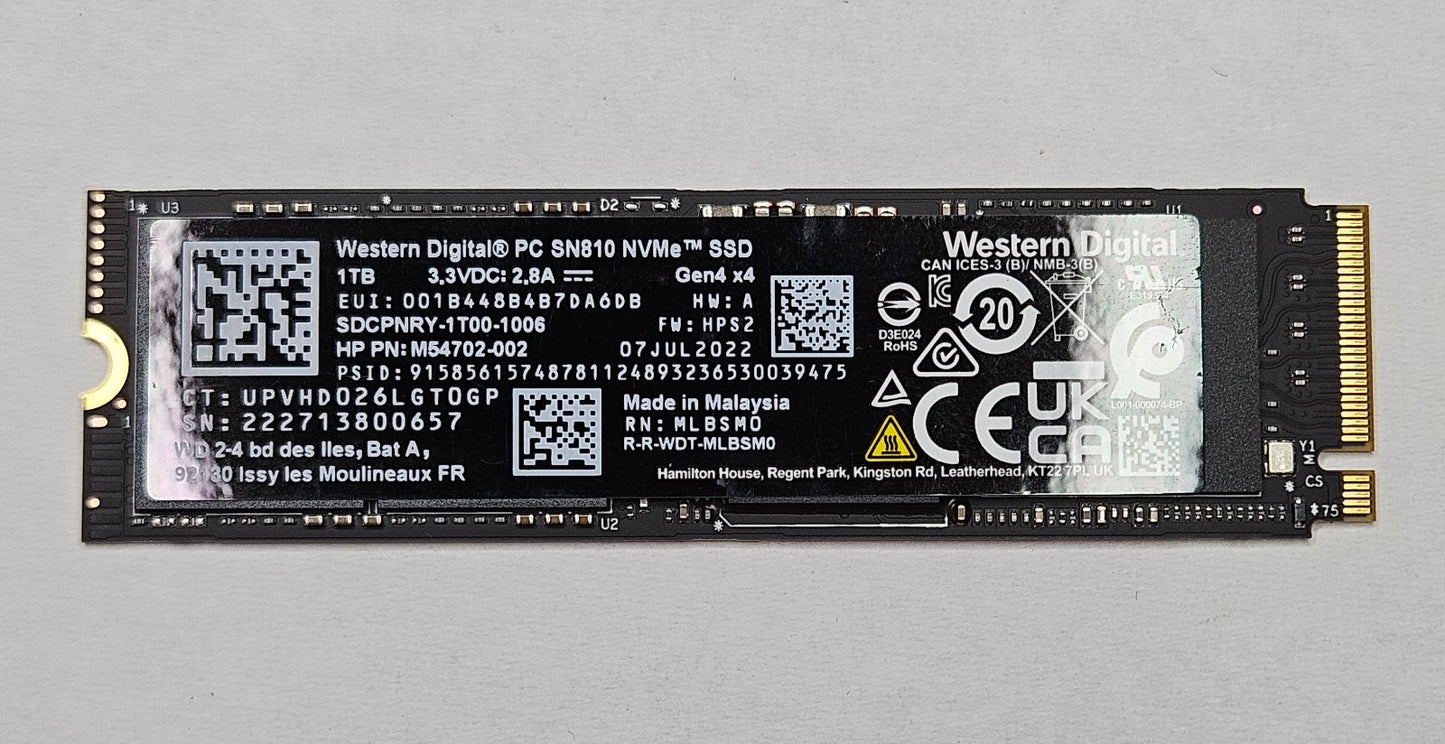 Western Digital SN810 1TB TLC PCI Express 4.0 x4 NVMe M.2 2280 SSD SDCPNRY-1T000