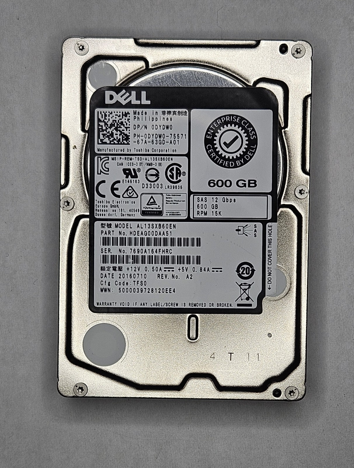 Toshiba 600GB 15000RPM SAS 12Gbps 128MB Cache (512n) 2.5" Hard Drive AL13SXB60EN1