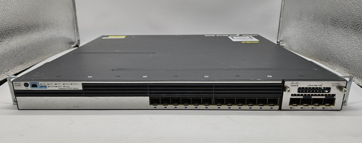 Cisco Catalyst 3750X 12-Port SFP Network Switch w/10G Mod 2x PS WS-C3750X-12S-S1