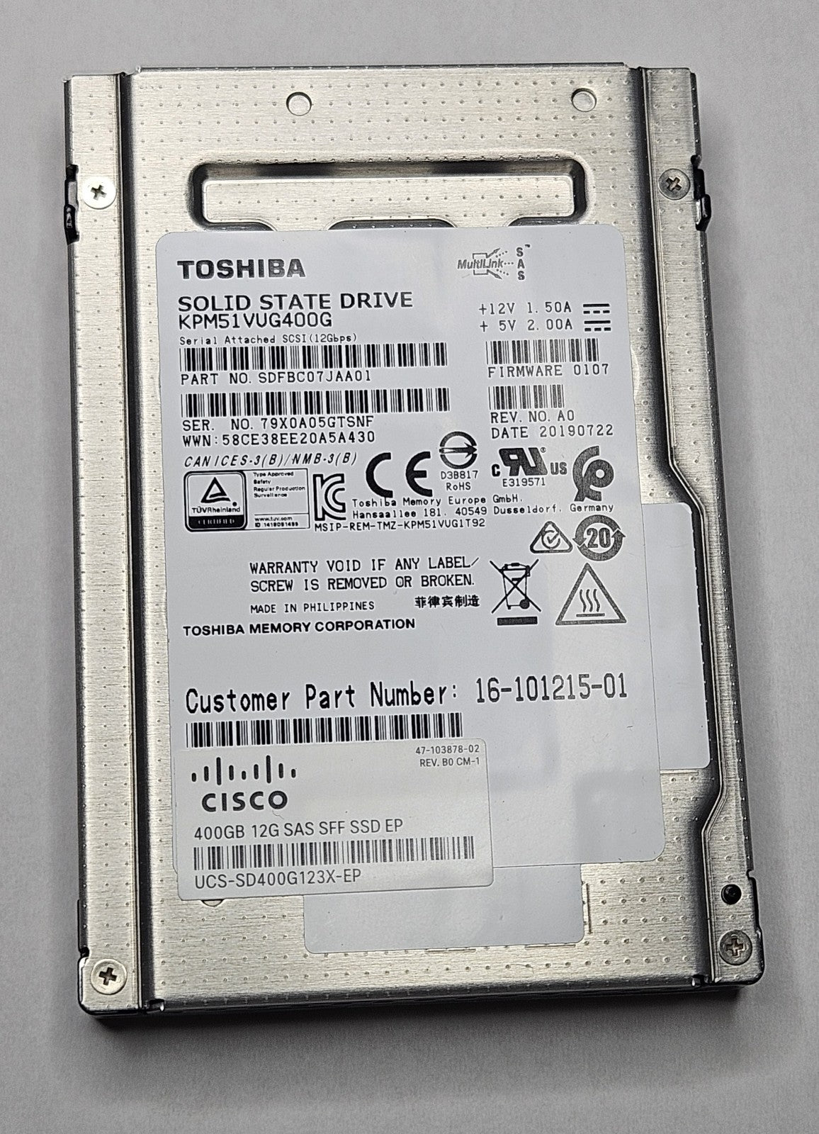 Toshiba PM5-V 400GB TLC SAS 12Gbps Mixed Use 2.5" SSD KPM51VUG400G1