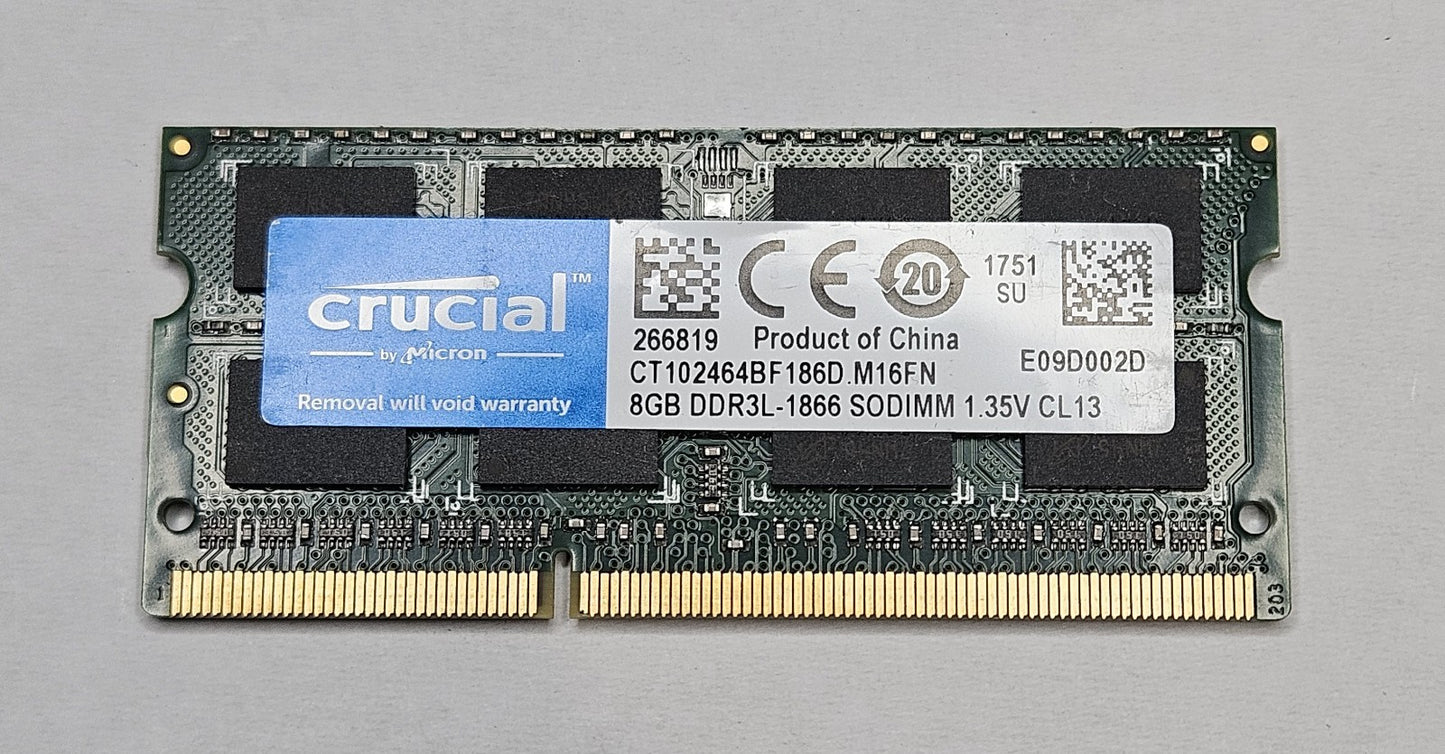 LOT OF 2 Crucial 8GB PC3-14900 DDR3-1866MHz SoDimm Laptop RAM CT102464BF186D1