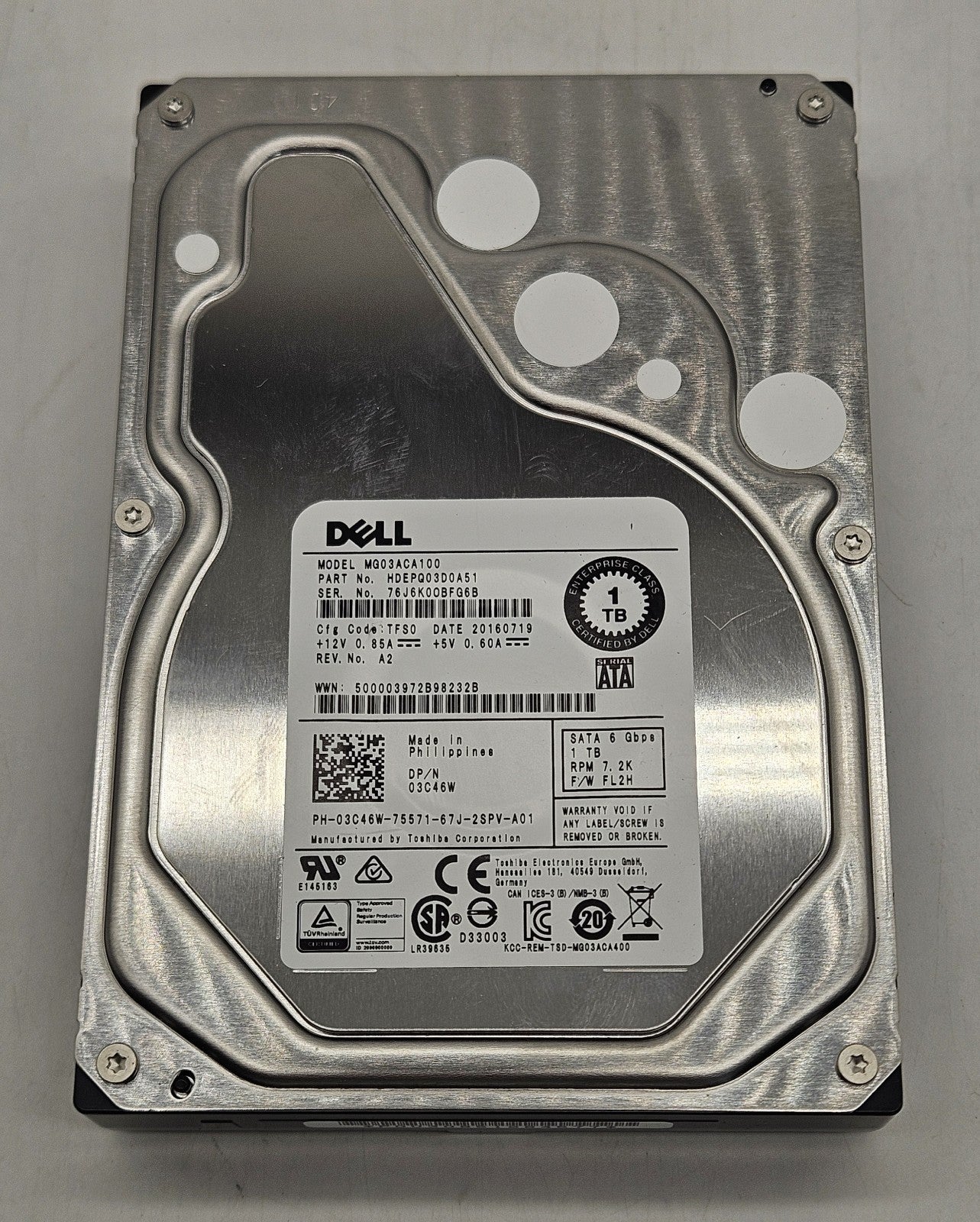 Toshiba 1TB 7200RPM SATA 6Gbps 64MB Cache (512n) 3.5" Hard Drive MG03ACA1001