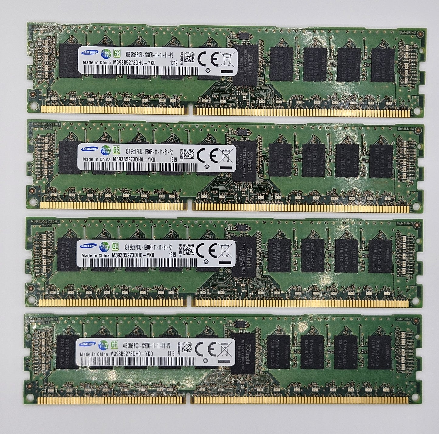 LOT OF 4 Samsung 4GB PC3-12800 DDR3-1600MHz ECC REG Server RAM M393B5273DH0-YK00