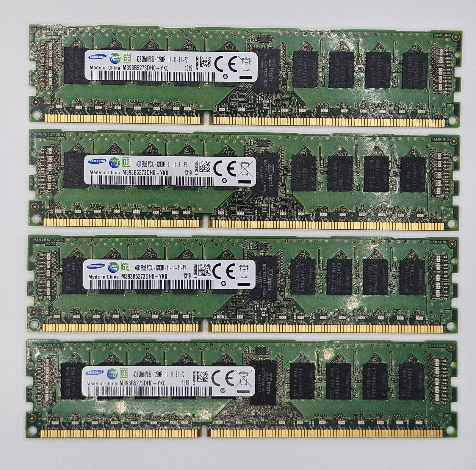 LOT OF 4 Samsung 4GB PC3-12800 DDR3-1600MHz ECC REG Server RAM M393B5273DH0-YK00